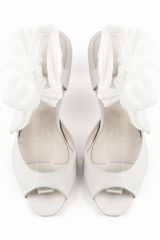 Off white women's open back sandals, with a scarf around the ankle. Square toe. Medium comma heels. Top view - Florence KOOIJMAN